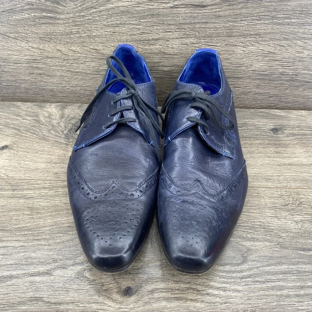 Ted Baker Hann Wingtip Oxford Mens 7 Navy Blue Leather Brogue Dress Shoes